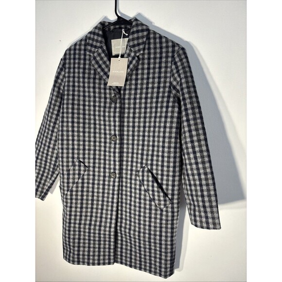 Everlane The Italian ReWool Cocoon Coat Navy/Gray Check Women's Size XXS New - Picture 3 of 16